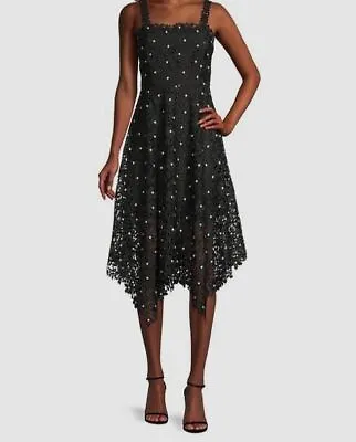 $475 Milly Women's Black Yara Daisy Lace Midi-Dress Size 2 • $152.38