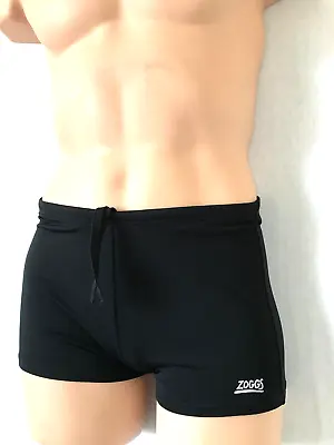 Mens Black ZOGGS Boxer Swimming Trunks Size 30  - Shorts Aqualast Pool Solid • £7.45