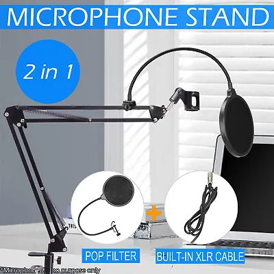 £13.99 • Buy Professional Microphone Desk Arm Stand Mount Boom Scissor Mic Holder Pop Filter