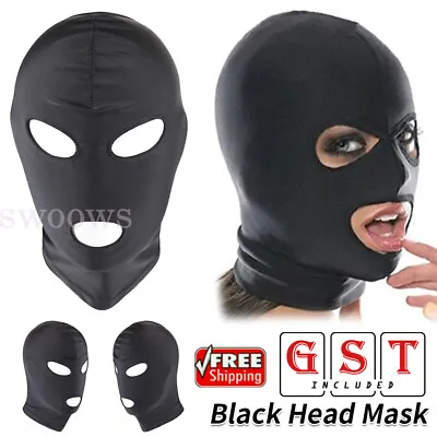 Black Face Mask Elastic Breathable Open Eyes Mouth Spandex Costume Hood Masks • $5.82