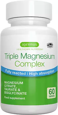 Triple Magnesium Complex 2000Mg Magnesium Glycinate Citrate & Taurate Clean L • £16.68