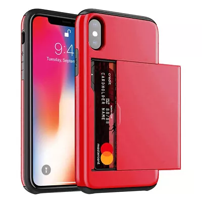 New Slide Card Pocket Wallet Heavy Duty Shockproof Case Cover For IPhone Samsung • $4.35