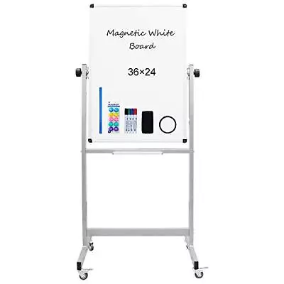 Double-Sided Magnetic Mobile Whiteboard Dry Erase Board On Wheels Rolling Wi... • $123.11