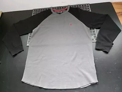 Volcom Henley T-Shirt Men's Size L Gray Long Sleeve Black Sleeves • $15
