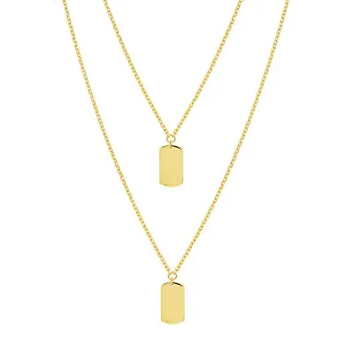 $350.40 • Buy Engravable Dog Tag Pendant Double Strand Necklace 14K Solid Gold Cable Chain