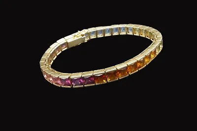 18k Yellow Gold Rainbow Multi Colour Gemstone Bracelet • $2895