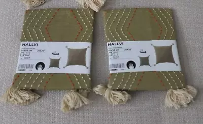 2x IKEA Hallvi Reversible Cushion Covers 50 X 50cm 804.847.20 Green Orange White • £14.98