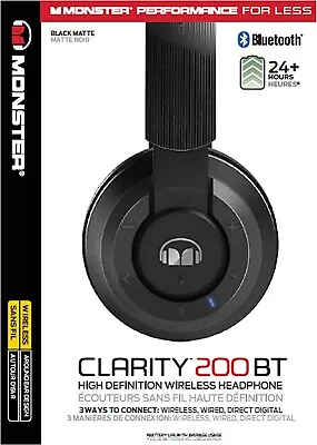 Monster Clarity  200BT Around The Ear Bluetooth Wireless Headphones Black • $45