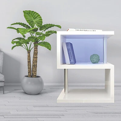 $73.15 • Buy 3-Tier Sofa Side End Table Furniture Nordic High Gloss Coffee Table LED Light