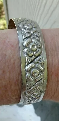 Old Mexico  Coin Silver Flower Cuff Bracelet Signed • $99