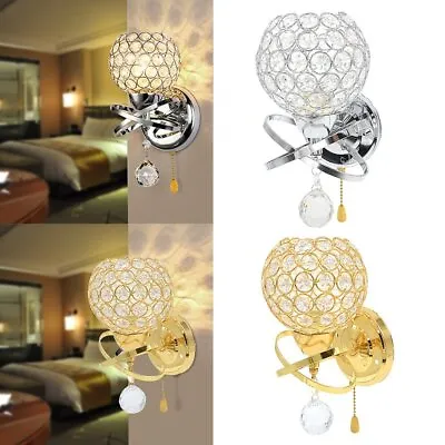 Modern Indoor Chrome Crystal Wall Light Lamp Sconce Corridor Bedroom With Switch • £14.99