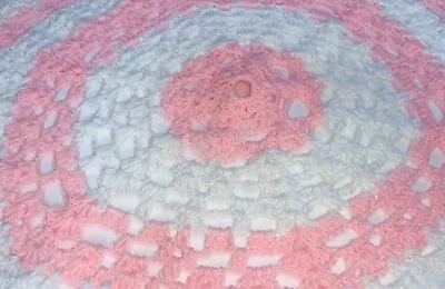 Unique Perfectly Imperfect Crochet Round Baby SHAWL Blanket 40” Pink & White • £0.99