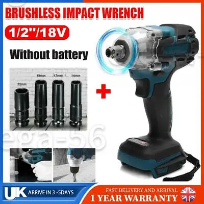 520NM 1/2  Brushless Cordless Impact Wrench Bare With Socket Set For Makita 18V • £22.99