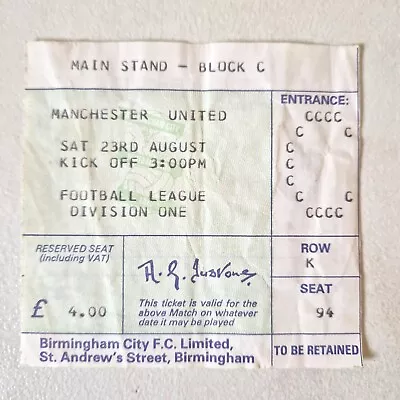 Birmingham City V Manchester United Football Match Ticket 1980 23rd August Div.1 • £9.99