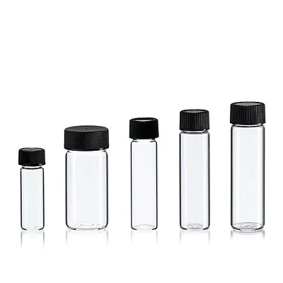 Glass Vial Assortment 5 Sizes 1- 5 Dram Clear - US Made - 25 Bottles With Caps • $18.99