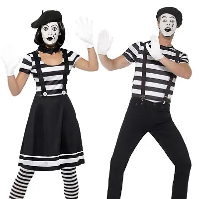 Adults French Mime Artist Street Performer Circus Carnival Fancy Dress Costume • £24.93