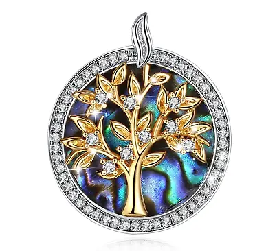 925 Silver Tree Of Life Abalone Shell Crystal Charm Pendant • £34.88