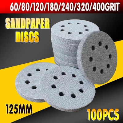 $21.88 • Buy 100x 125mm 5  8-Hole Sanding Discs Hook Loop Orbital Sander Pads 80 120 240 Grit