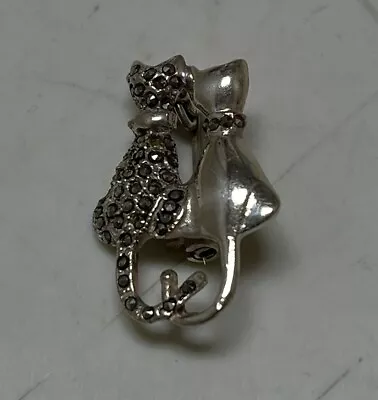 Sterling Silver Kitty Cat Brooch Pin Vtg Piece Missing 1 Stone Black Cz 5grams • $17.99