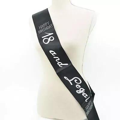 18th Happy Birthday Diamante Black & Silver Sash Girls Party Banners Accessory • £3.76