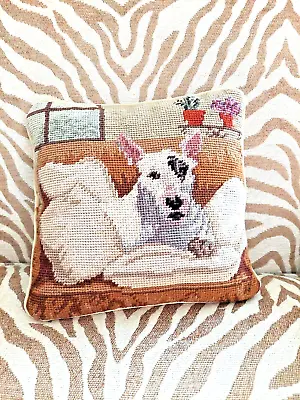 Jack Russell Bull Terrier Dog Needlepoint Pillow 10 X10  100% Wool & 100% Cotton • $27.86
