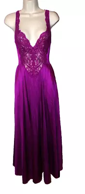 Vintage OLGA Purple Button LACE Front Full Sweep Nightgown Slip Dress L 92770 • $120