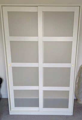 £25 • Buy Ikea Kvikne 2 Sliding Door Wardrobe White - 190cm High - 120cm Wide - 57cm Deep
