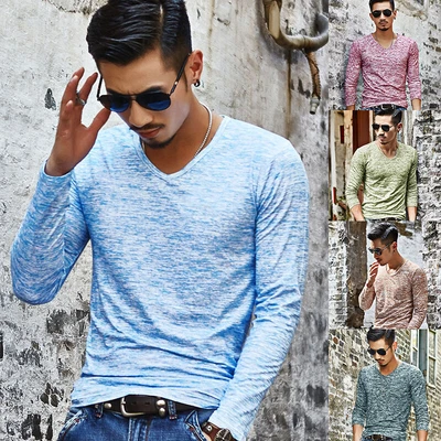 $11.70 • Buy Summer T- Shirt Men's V Neck Tops Tee Shirt Slim Fit Short Sleeve Solid Color UK
