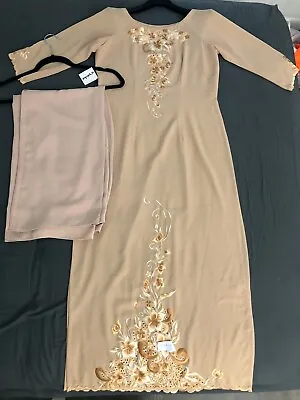 Women's Vietnamese Traditional Ao Dai Dress With Pants - Floral Beige/Tan ⭐️ • $45