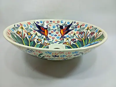 17  Round TALAVERA VESSEL SINK Mexican Handmade Ceramic Bathroom Basin Folk Art • $139