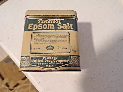 VINTAGE  1940's FULL PURETEST EPSOM SALT TIN  REXALL PRODUCT  8OZ. • $15.99