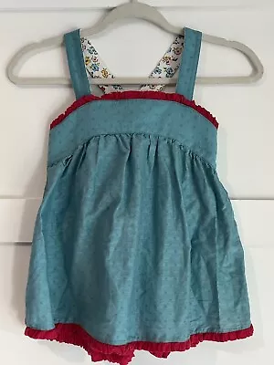 Matilda Jane Girl’s Aqua Blue With Floral Print Tunic Shirt W/ Ruffles Size 8 • $14.99