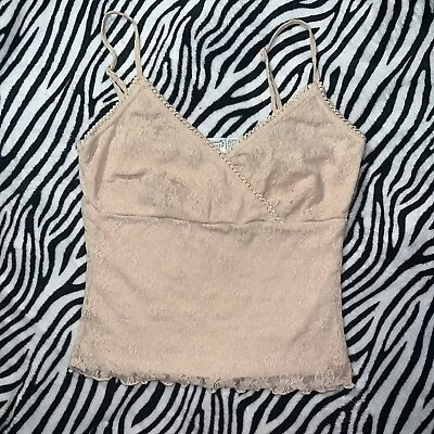 Y2k Vtg Newport News Jeanology Beige Lace Cami Cropped Double Lined S  • $19.99