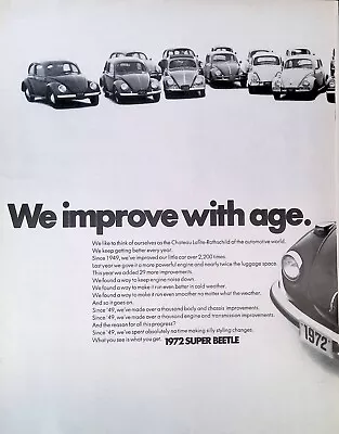 Print Ad 1972 Volkswagen VW Beetle Bug Super Beetle Improves With Age • $12.99