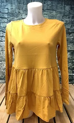  New Look Long Sleeve Mustard Yellow Tiered Peplum Top. Size - 8 & 10 • £8.82