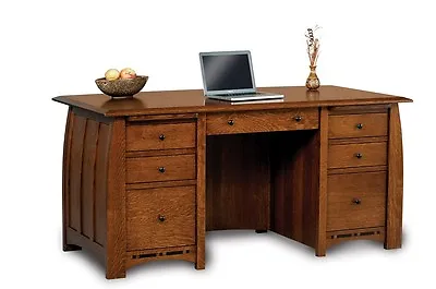 Amish Arts & Crafts Executive Computer Desk Solid Wood Inlays Boulder Creek 65  • $3349