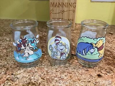 LOT OF 3 VINTAGE WELCH'S JELLY JARS GLASSES 2 Dr. Suess & 1 Winnie The Pooh • $8