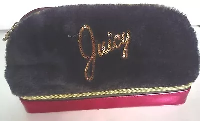 Juicy Couture Makeup Cosmetic Jewelry Bag Black Gold Lettering Metallic Pink • $29.99