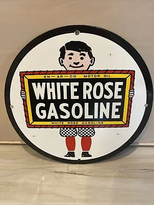 Vintage White Rose Gasoline Porcelain Service Gas Motor Oil Sign • $85