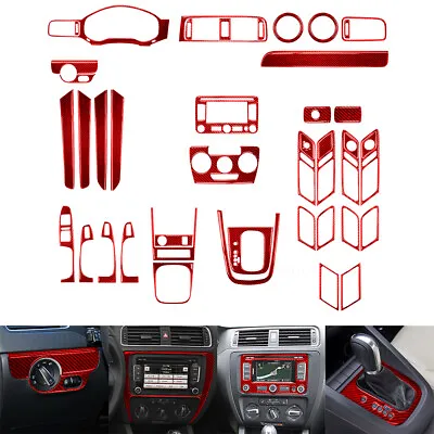 For Volkswagen Jetta 11-14 Red Carbon Fiber Full Kits Interior Trim • $204.67