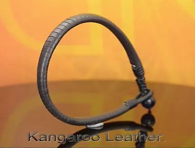 Genuine Kangaroo Leather Blue Tiger's Eye Armband Wristband Men Bracelet 2B-160 • £13.61