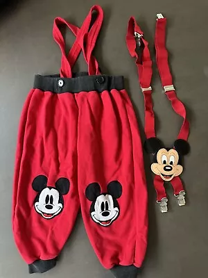 Vintage Walt Disney Red Suspenders Red Leather Mickey Mouse +romper Size 2T • $22.99