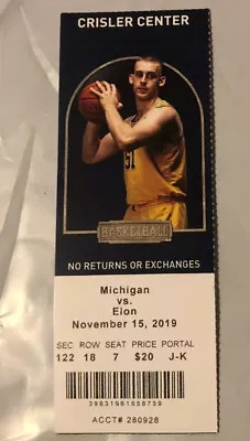 2019 Michigan Wolverines Vs Elon Basketball Ticket Stub • $4.99