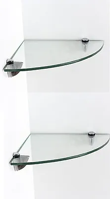 Clear Glass Corner Shelf Set Of 2 Toughened Glass Bathroom Toilet Wall Mounted • £21.95