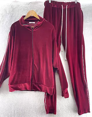 EPTM Burgundy Velvet Drawstring 90s Y2K Track Suit Mens Size XXL • $68.95