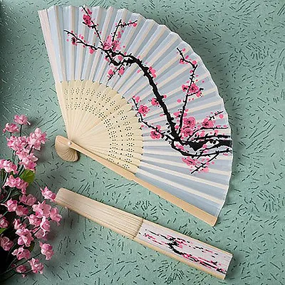 Chinese Folding Hand Fan Japanese Cherry Blossom Design Silk Costume Pa.hap • $2.63