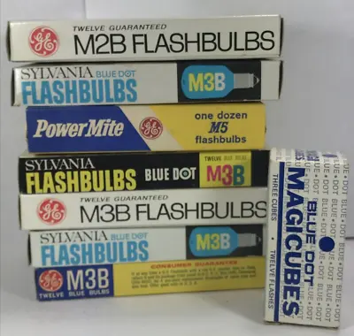 NOS GE Sylvania M3B M2B Cube Blue Dot M5 Power Mite Flashbulbs 70 Bulbs Total • $34.99