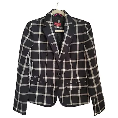 Merona Blazer Size 4 Black Plaid One Button Long Sleeve  • $15.48