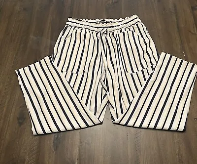 $14.99 • Buy ZARA NWOT Womens Palazzo Pants Trousers Wide Leg Striped White/Blue/Tan Size L