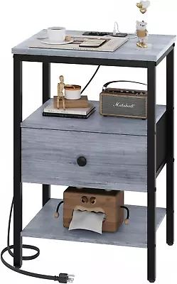 Nightstand With Charging Station Small Nightstand With Fabric Drawer And Storag • $52.88